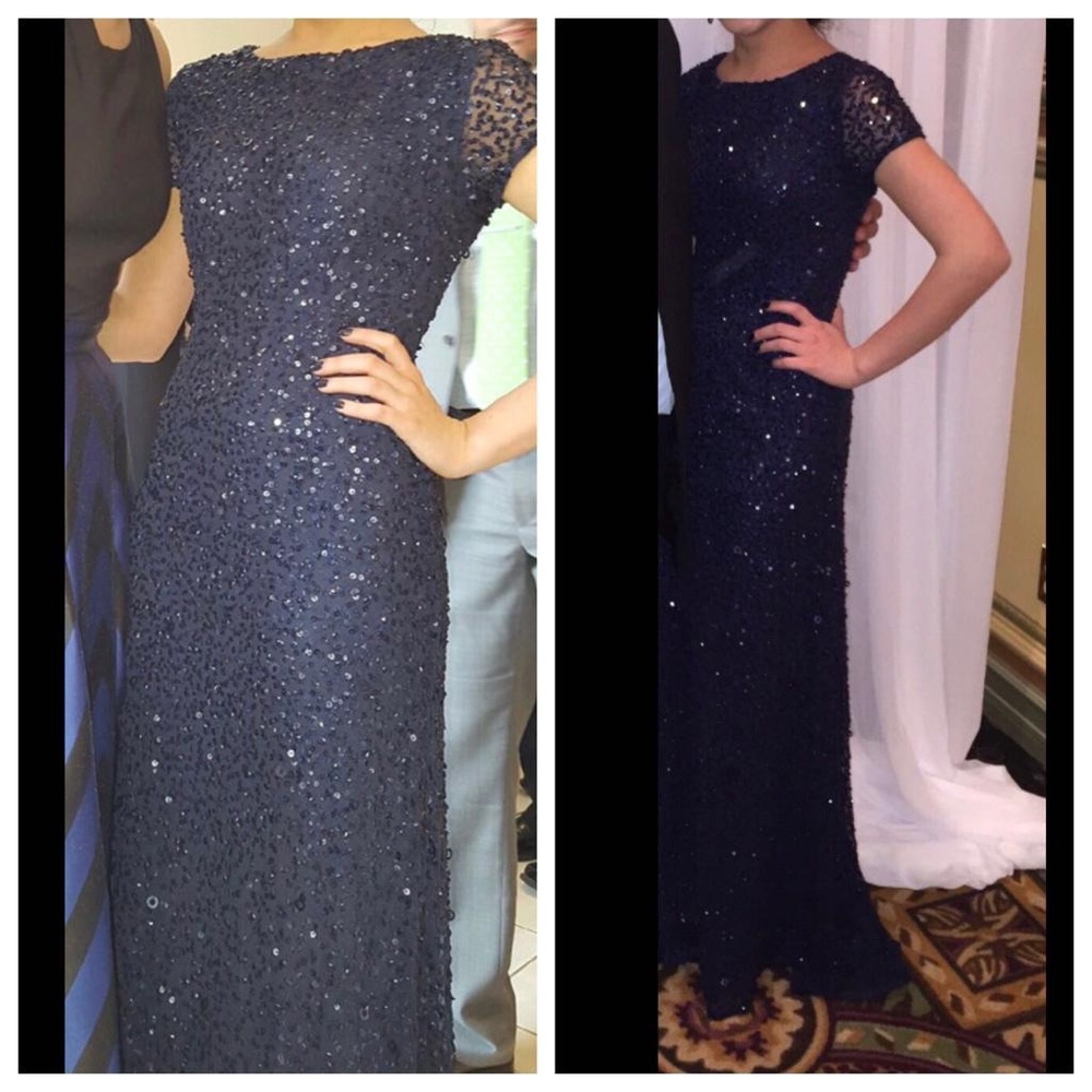 Adrianna Papell Scoop Back Sequin Gown In Navy